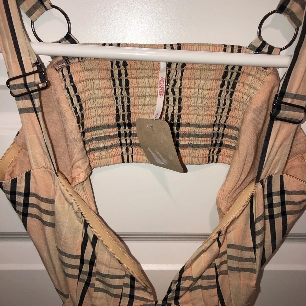 New Free People Bridget Mini Plaid Bubble Dress Gown sz S